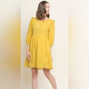 UMGEE Tonal Embroidered Eyelet Lace Puff Sleeve Dress